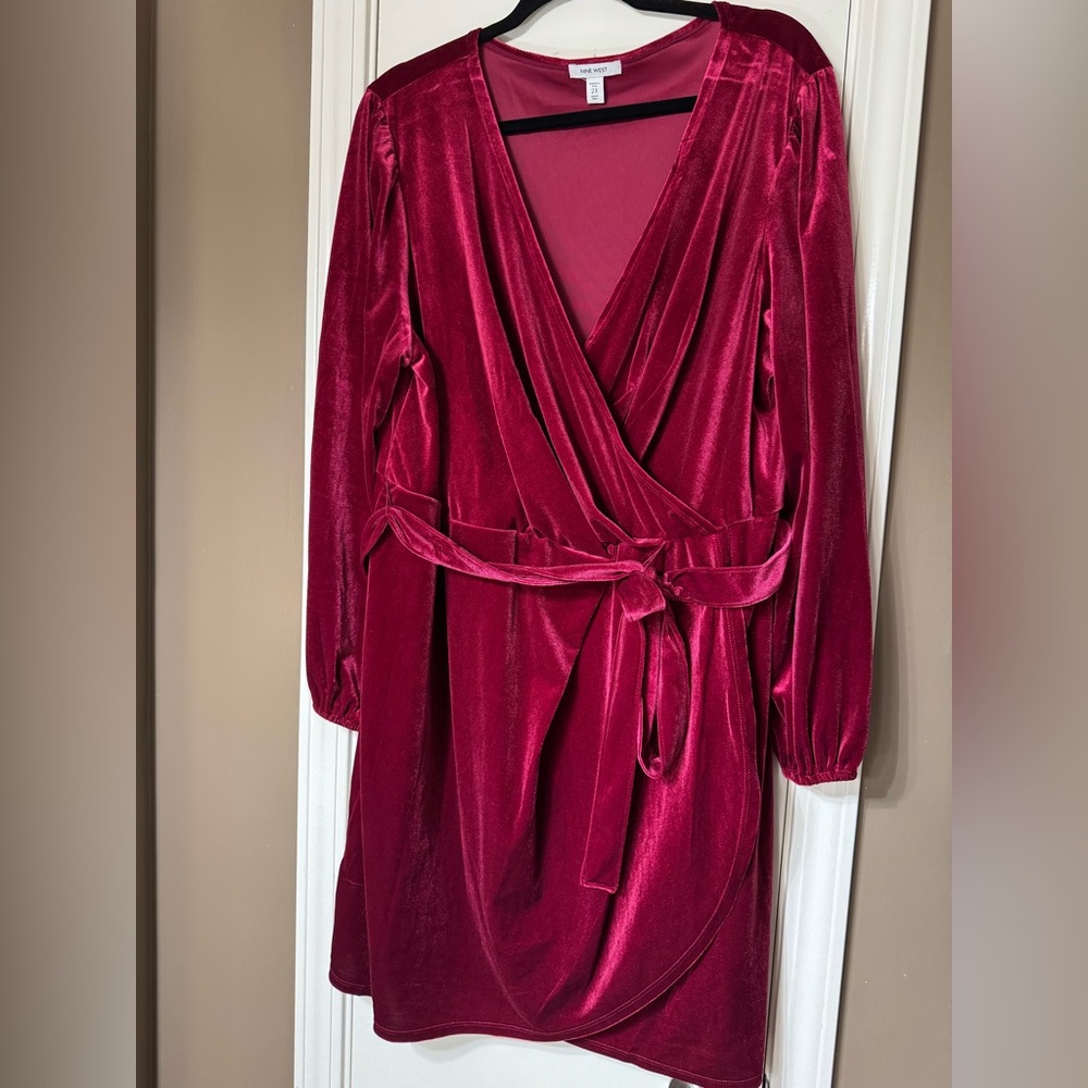 Nine West Red Velvet Long Sleeve Dress